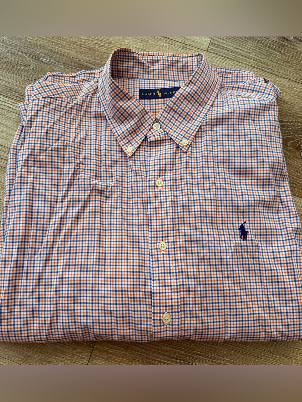Ralph Lauren Orange & Blue Gingham Long Sleeve Button-Down Shirt size XL